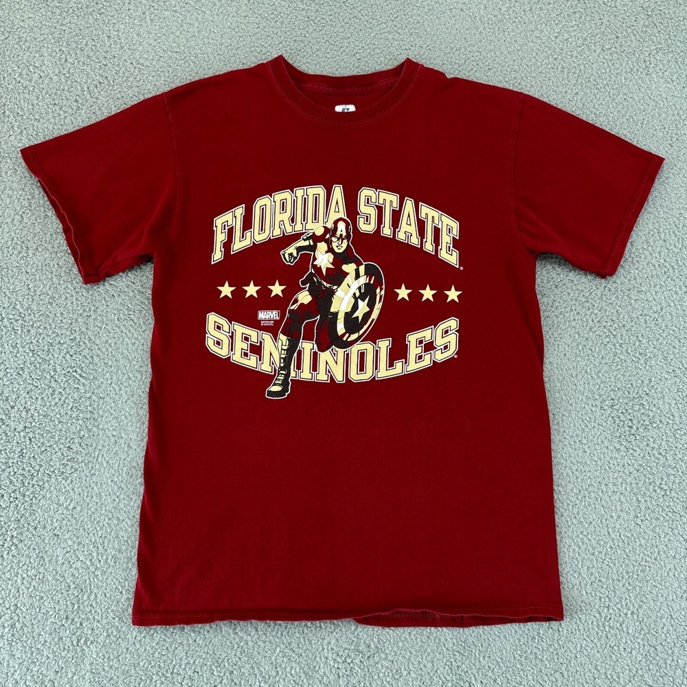 Florida State Seminoles Marvel Shirt Mens Medium Red Captain America FSU Russell